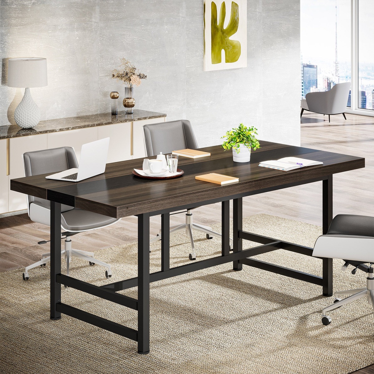 Conference Table, 6FT Rectangular Meeting Table Computer Desk - Image 1