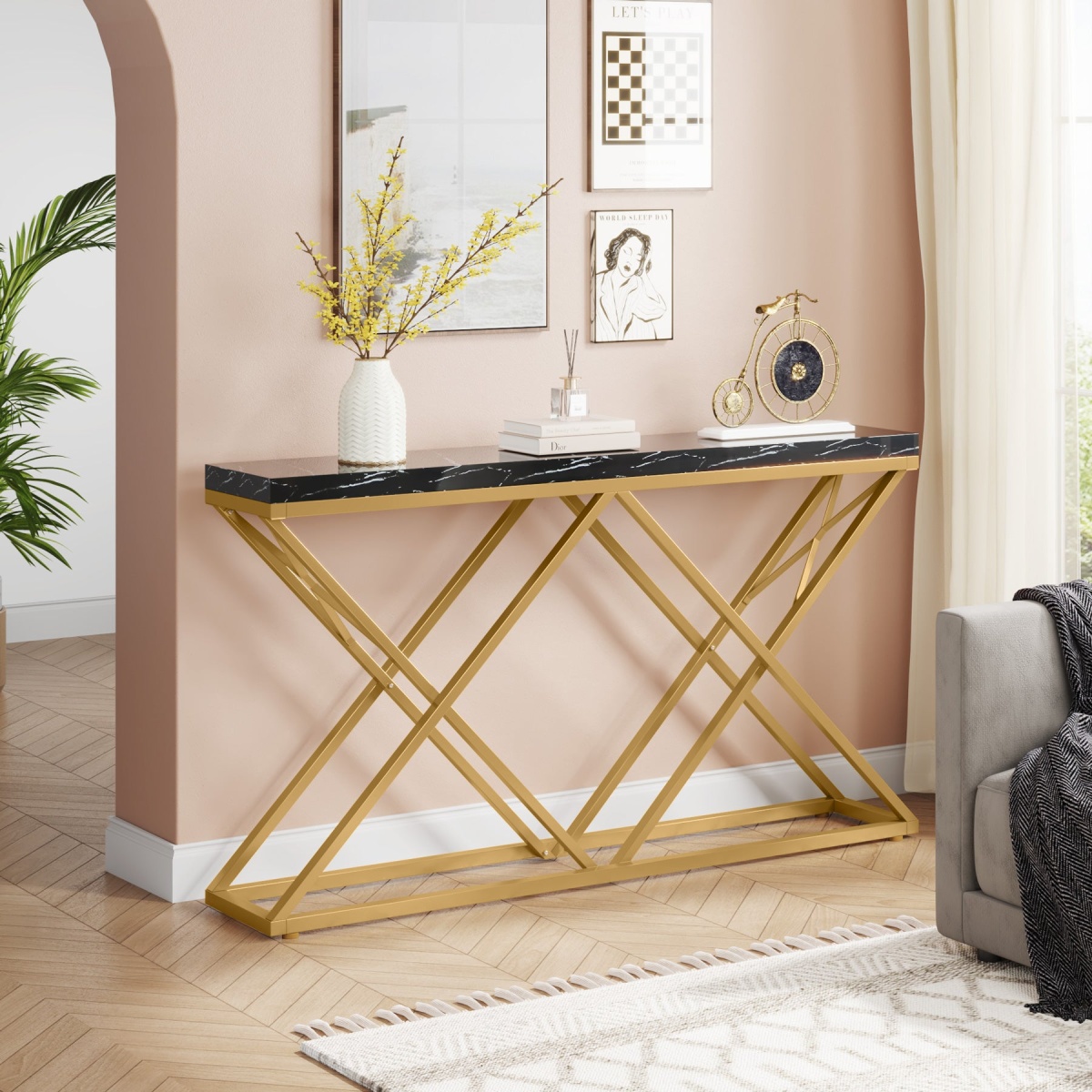 Console Table, 55? Modern Entryway Sofa Table with Gold Metal Legs - Image 9