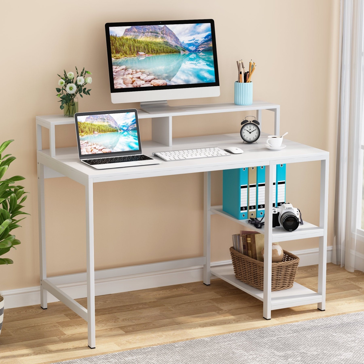 Computer Desk, Industrial Writing Desk with Shelves for Study - Image 1