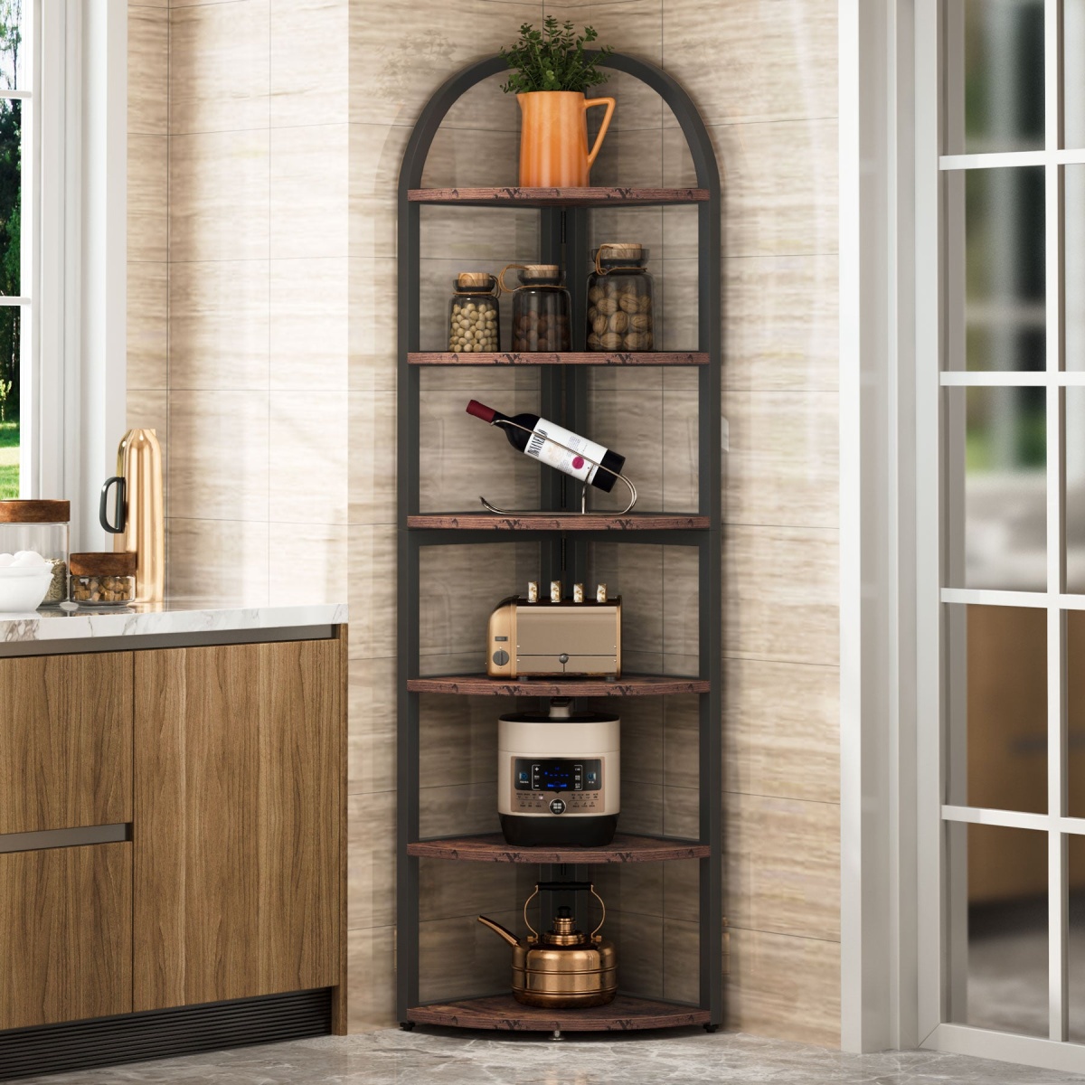 6 Tier Corner Shelf, 71 inch Tall Corner Bookshelf for Small Space - Image 5