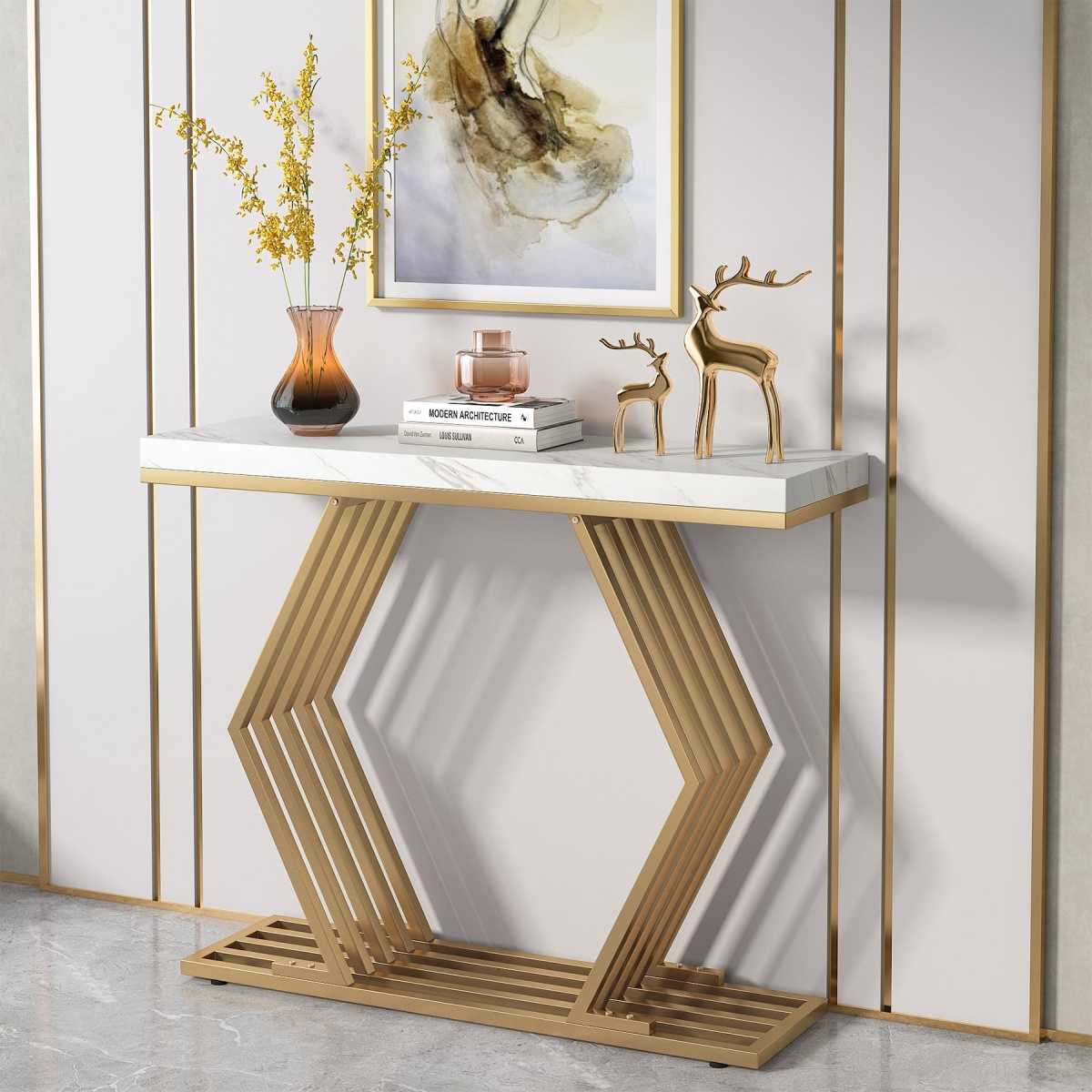 Console Table, 42? Modern Faux Marble Entryway Sofa Table - Image 2