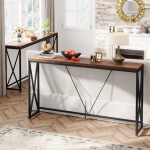 Console Table Set of 2, Narrow Long Sofa Table with Wheels - Image 5