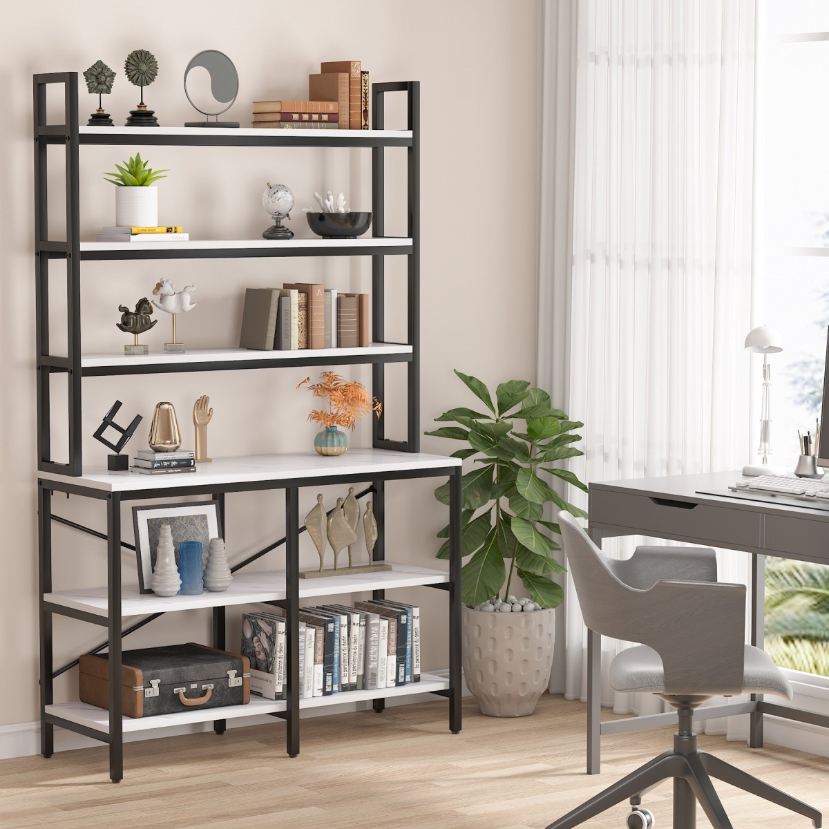 Bookshelf, 6-Tier Standing Etagere Bookcase Storage Rack - Image 4