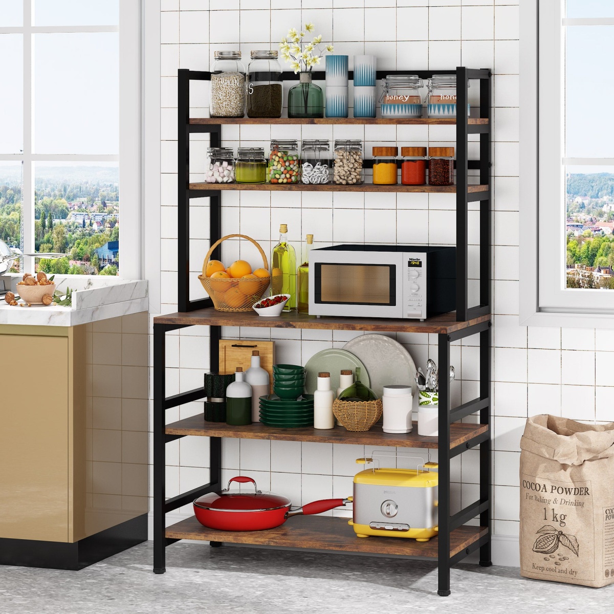 Kitchen Baker?s Rack, 5-Tier Microwave Oven Stand with Hutch - Image 11