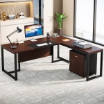 L-Shaped Desk, 70.8?? Executive Desk with Mobile File Cabinet - Image 4