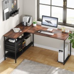 L-Shaped Desk, 59? Computer Desk with 2 Drawers & Storage Shelves - Image 4