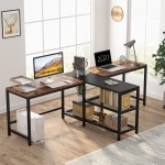 Two Person Desk, 94.5? Double Computer Desk with Shelves - Image 4