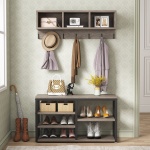 Coat Rack Shoe Bench Set, Hall Tree with Wall Mounted Shelf - Image 12