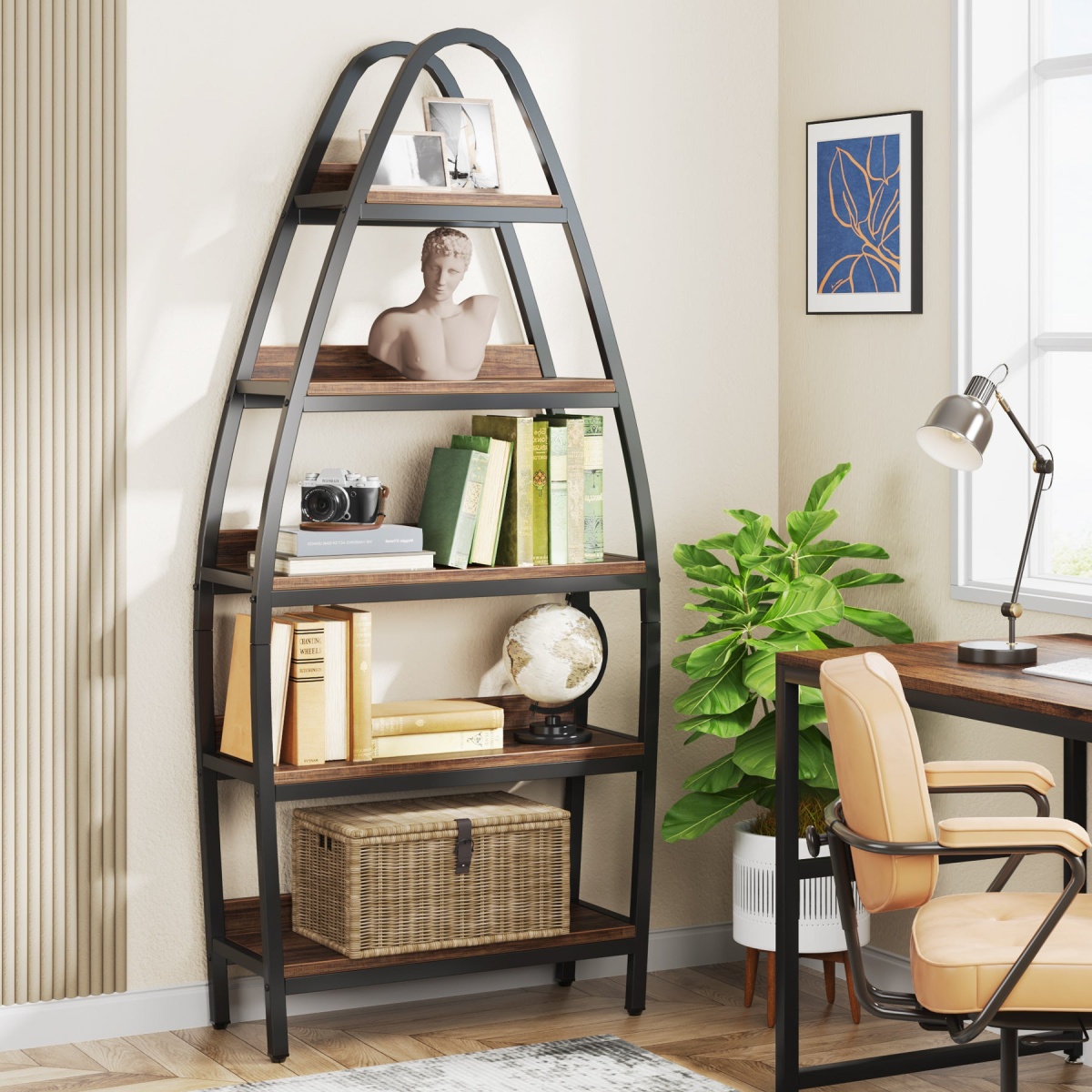 Bookshelf, 5-Tier Open Etagere Bookcase 69? Tall Display Shelf Unit - Image 4