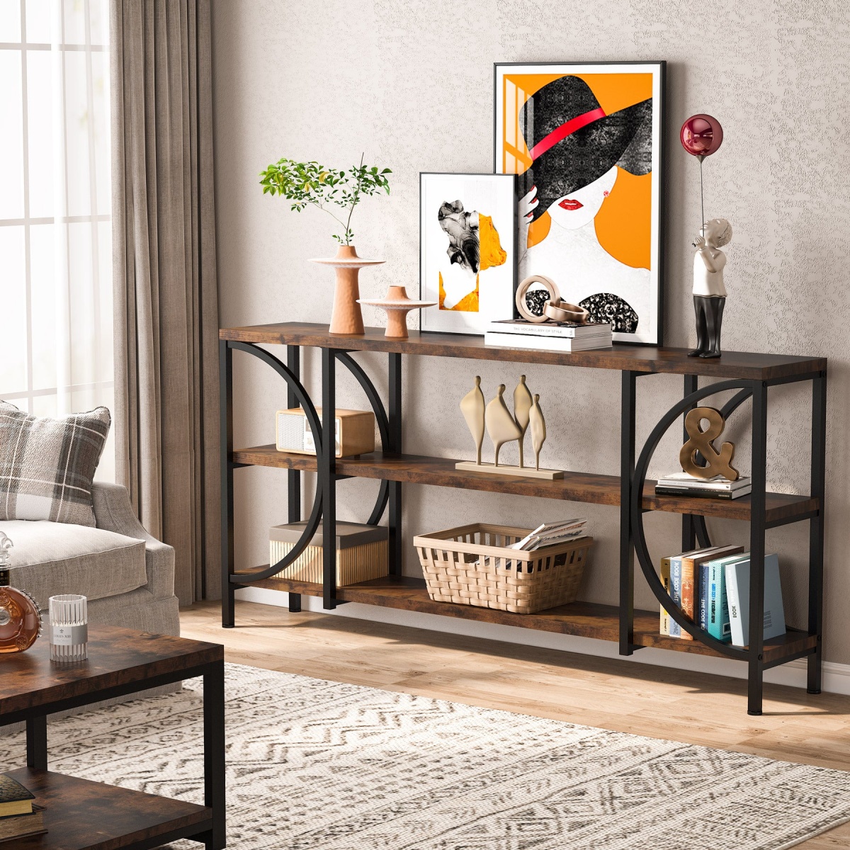 Console Table, 70.86? Sofa Entryway Table with 3 Tier Storage Shelves - Image 4