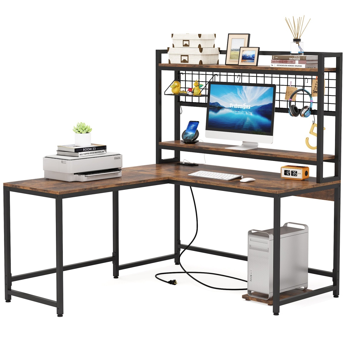 L-Shaped Desk, Reversible Corner Computer Desk with Power Outlet - Image 1