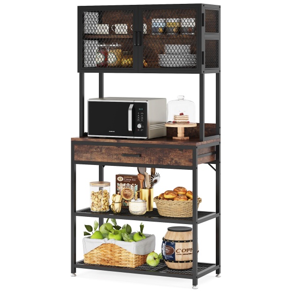Kitchen Baker?s Rack, Microwave Oven Stand with Hutch and Drawer