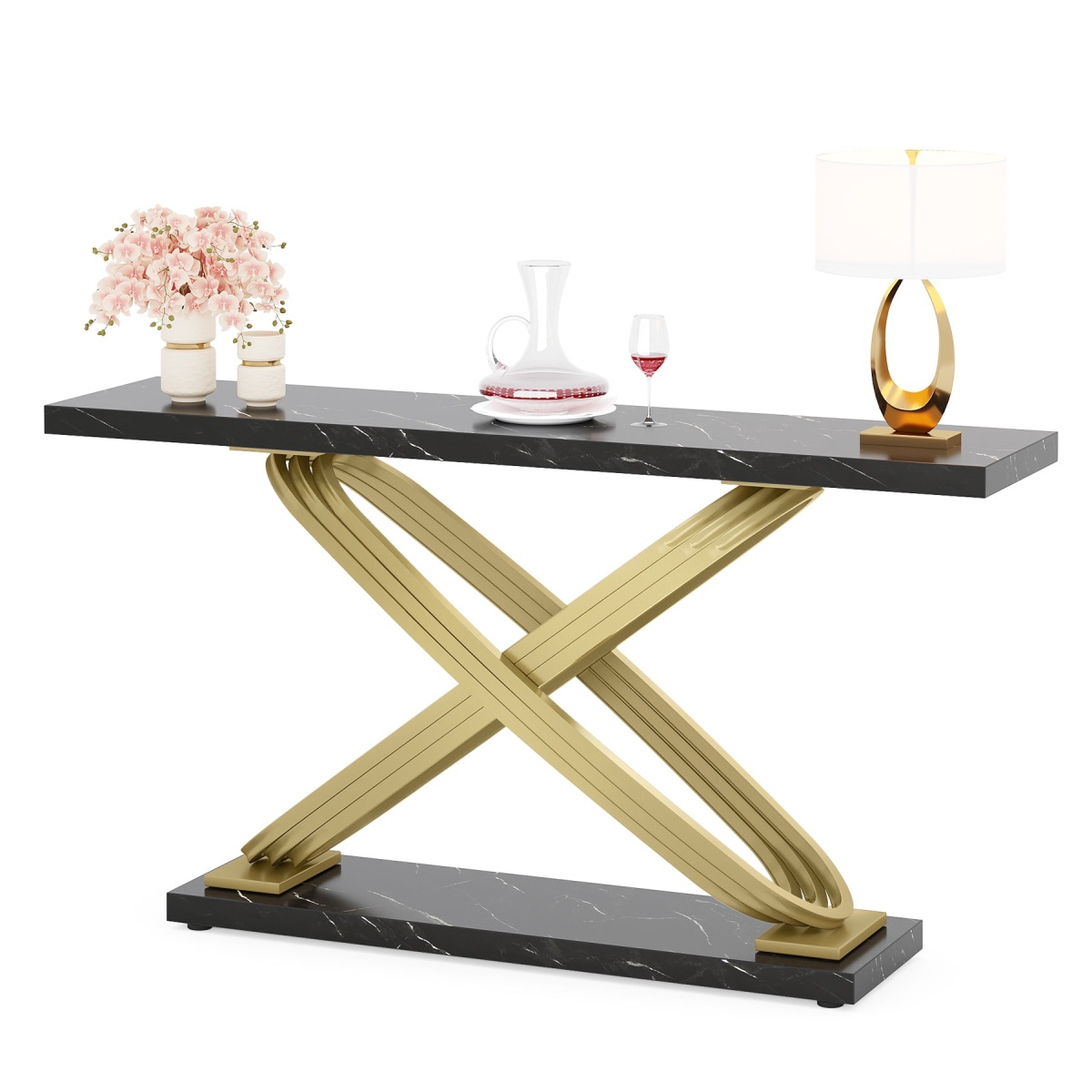 Console Table, 55? Modern Faux Marble Sofa Entryway Table - Image 8