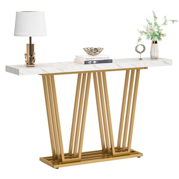 Console Table, 55? Modern Sofa Table with Faux Marble Surface