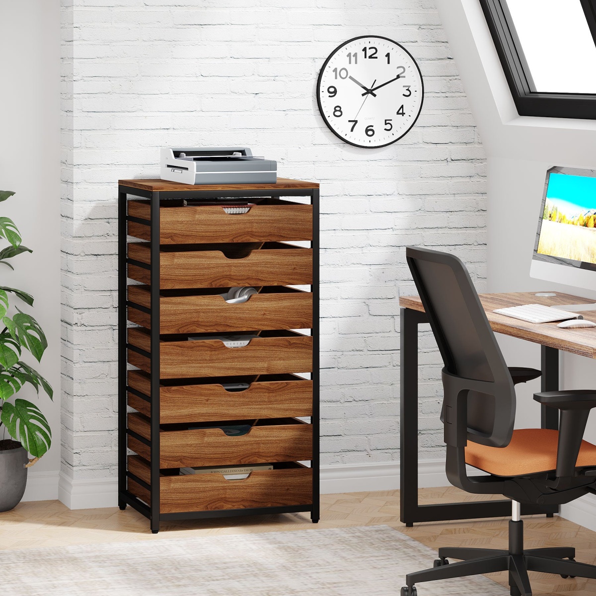 7 Drawer Chest, Industrial Storage Dresser Cabinet with Metal Legs - Image 4
