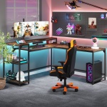 L-Shaped Desk, Corner Computer Desk with Monitor Stand & Shelves - Image 6