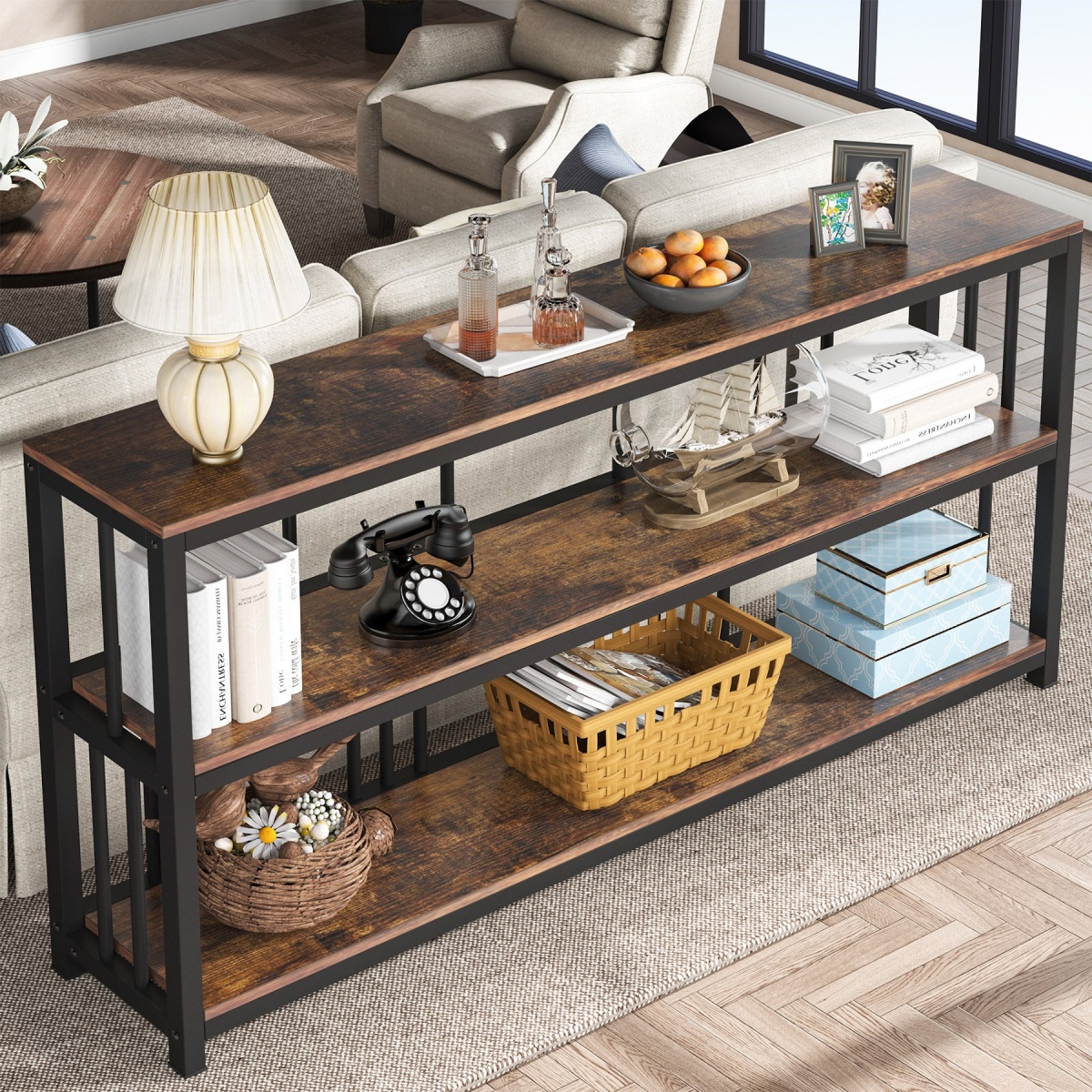 Console Table, 70.9? Sofa Table, 3 Tiers Narrow Long Sofa Table - Image 6