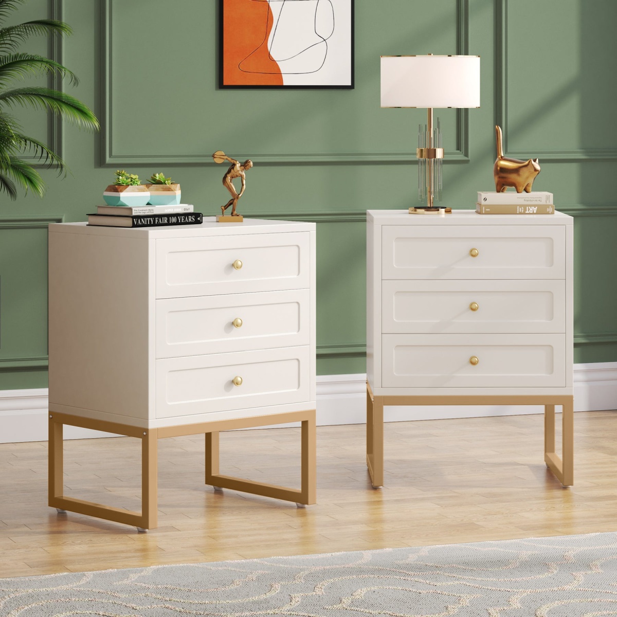 Nightstand, Modern Bedside End Table with 3 Drawers - Image 8