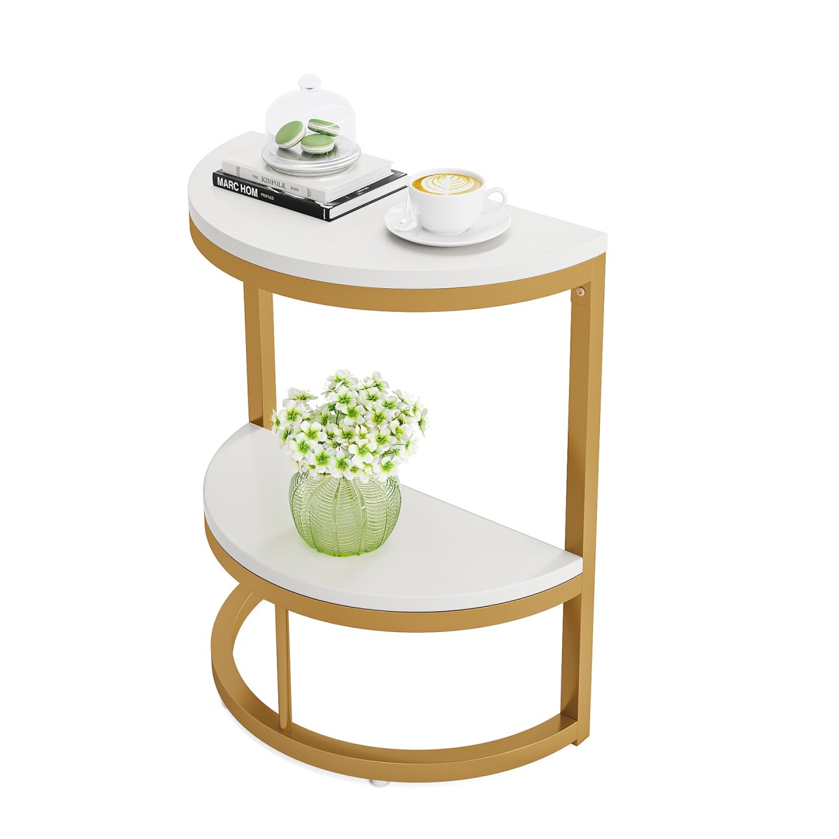 End Table, Half Round Narrow Side Table with Metal Frame - Image 13