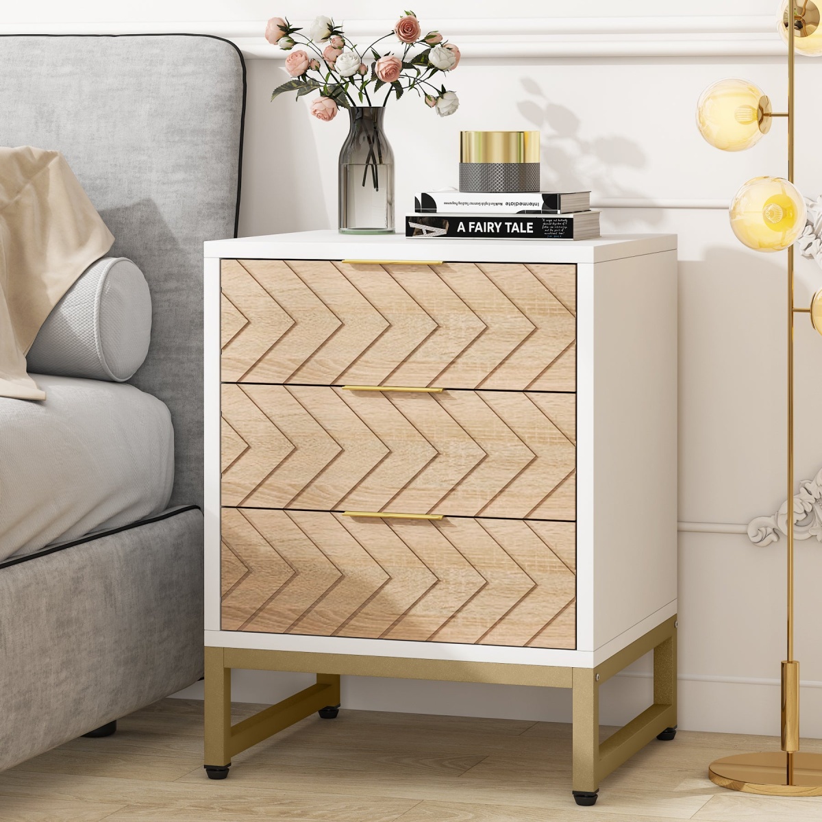 Nigntstand, Modern Bedside Table with 3 Drawers - Image 1