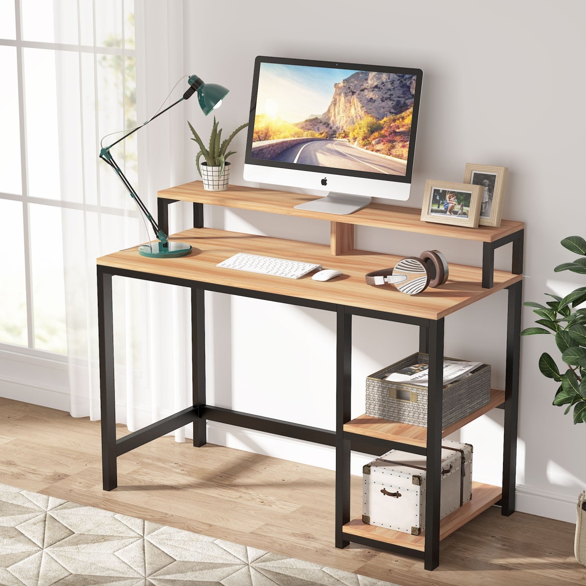 Computer Desk, Industrial Writing Desk with Shelves for Study - Image 9