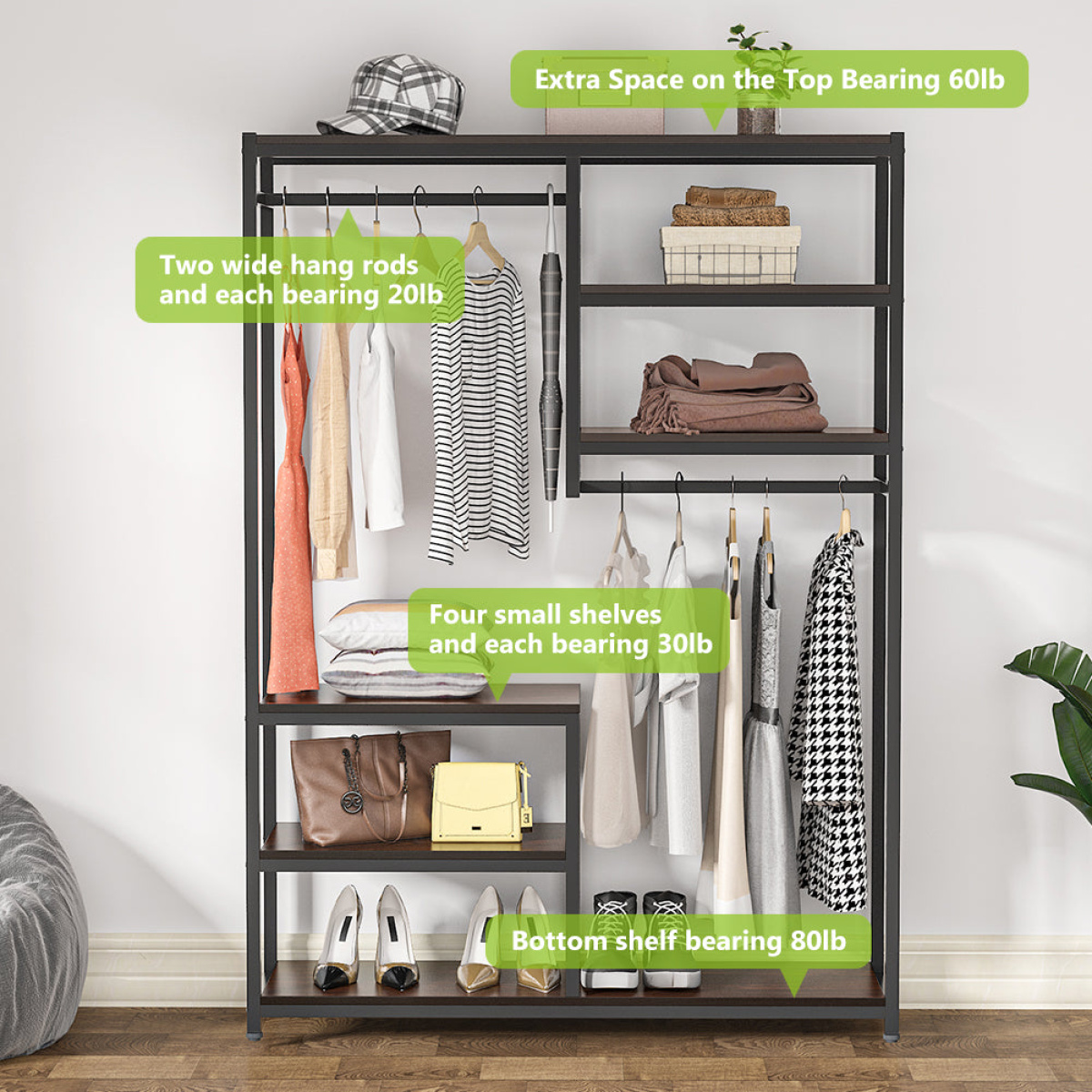 Freestanding Closet Organizer, Clothes Racks with 2 Hanging Rod - Image 7