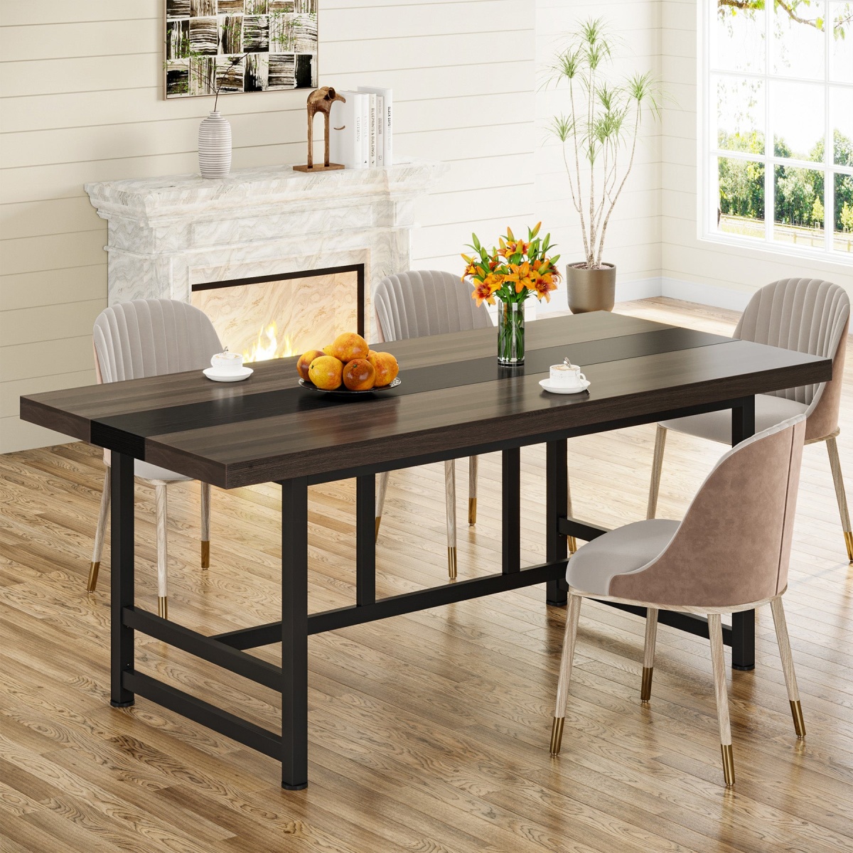Dinning Table, 70? Home & Kitchen Table with Metal Frame - Image 1