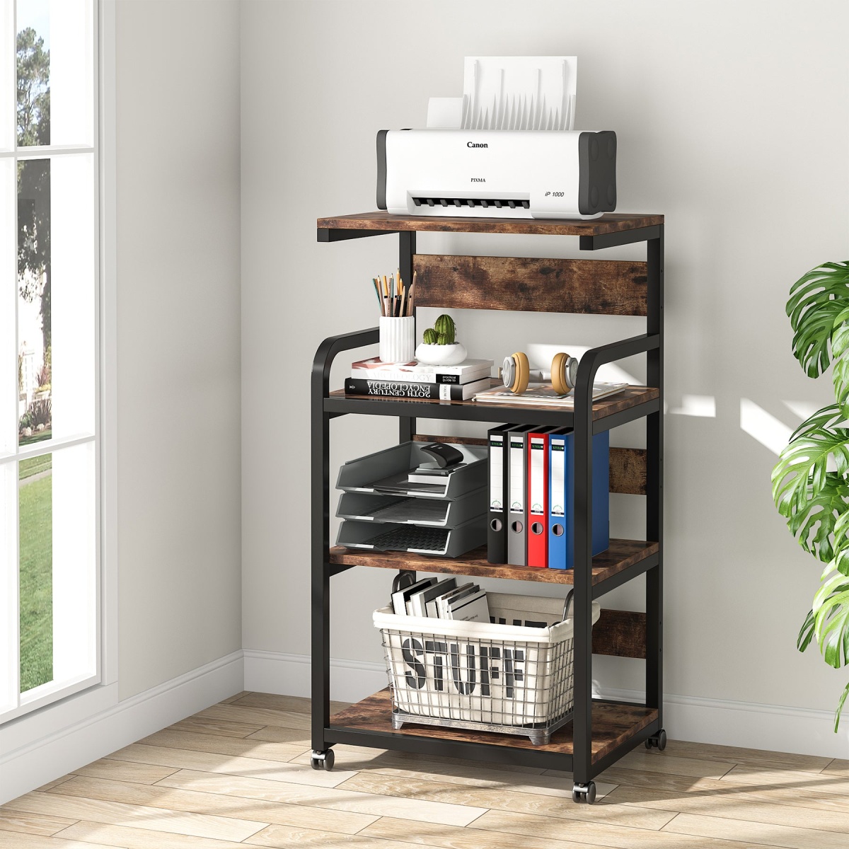 Printer Stand, Rolling Printer Table with 3 Storage Shelves - Image 1
