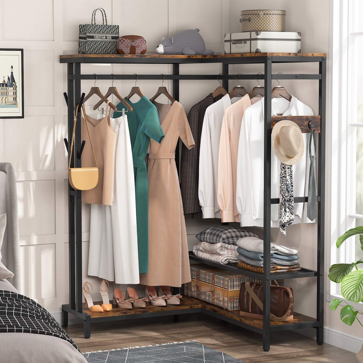 Freestanding Closet Organizer, Corner L Shape Clothes Rack - Image 5