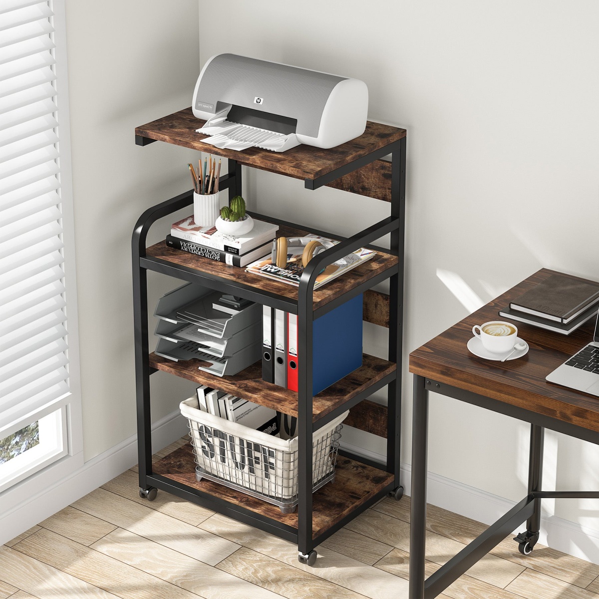 Printer Stand, Rolling Printer Table with 3 Storage Shelves - Image 5