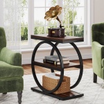 Round End Table, Industrial Side Table with Metal Hollow Frame - Image 76