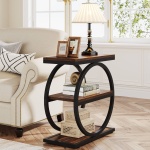 Round End Table, Industrial Side Table with Metal Hollow Frame - Image 77