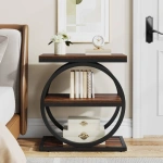 Round End Table, Industrial Side Table with Metal Hollow Frame - Image 78
