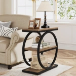 Round End Table, Industrial Side Table with Metal Hollow Frame - Image 79