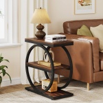 Round End Table, Industrial Side Table with Metal Hollow Frame - Image 81