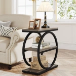 Round End Table, Industrial Side Table with Metal Hollow Frame - Image 75