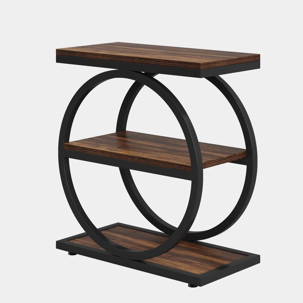 Round End Table, Industrial Side Table with Metal Hollow Frame - Image 82