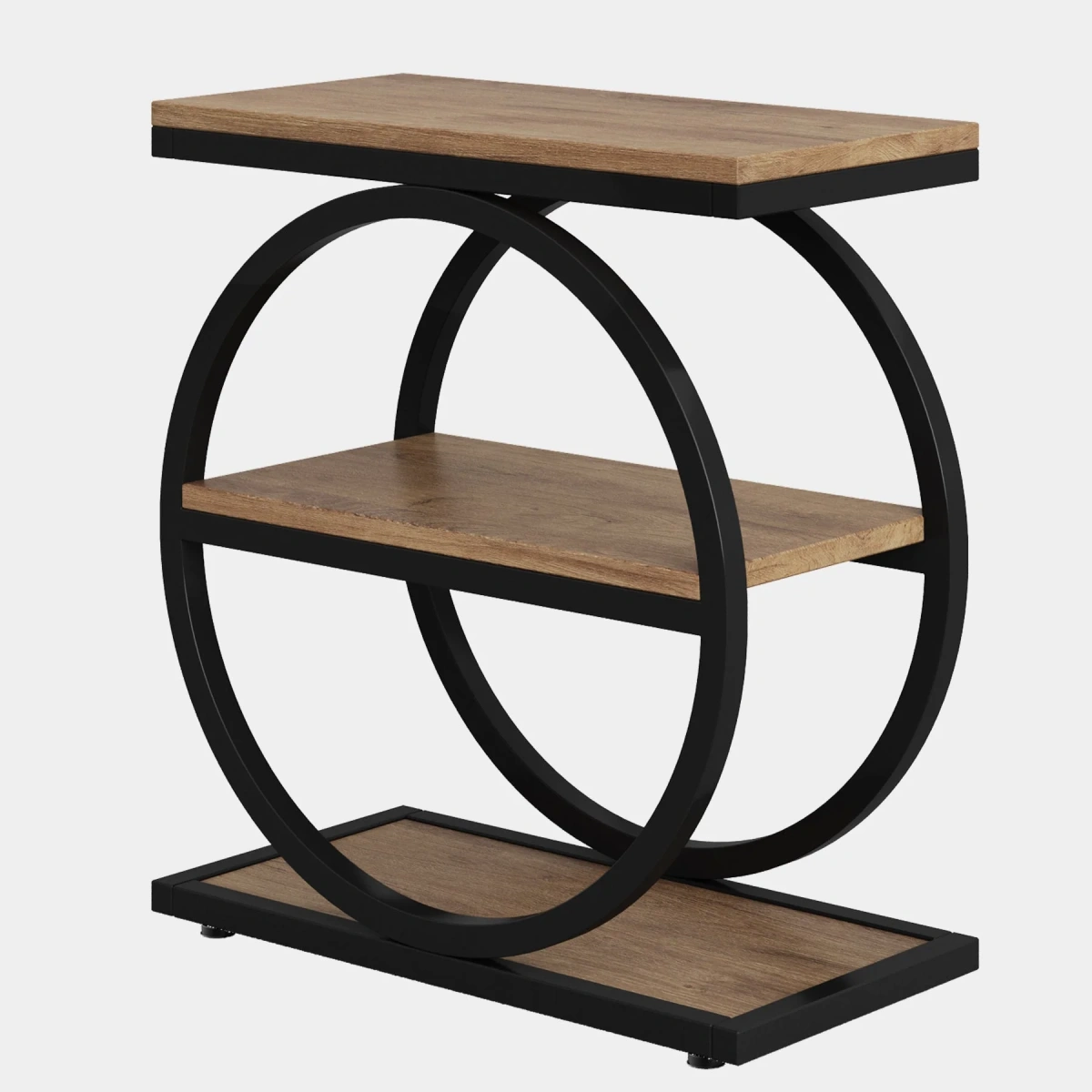 Round End Table, Industrial Side Table with Metal Hollow Frame - Image 83