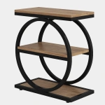 Round End Table, Industrial Side Table with Metal Hollow Frame - Image 83
