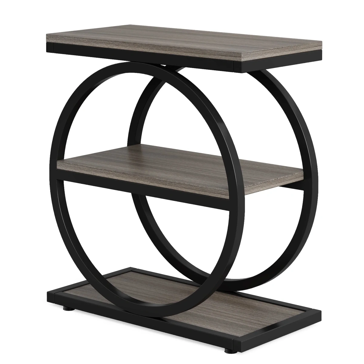 Round End Table, Industrial Side Table with Metal Hollow Frame - Image 84