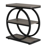 Round End Table, Industrial Side Table with Metal Hollow Frame - Image 84