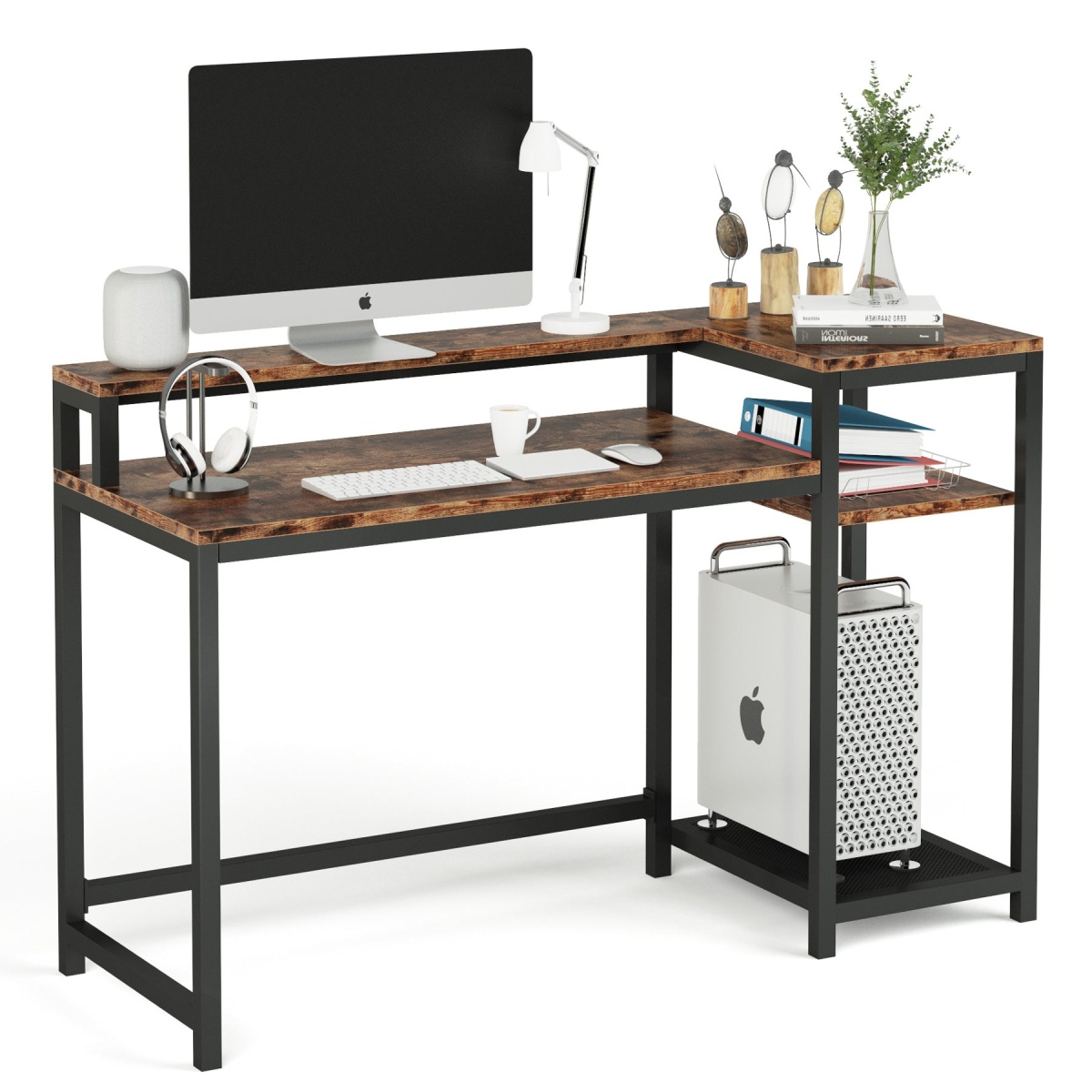 Computer Desk, Industrial Study Desk with Shelves & Monitor Stand - Image 1