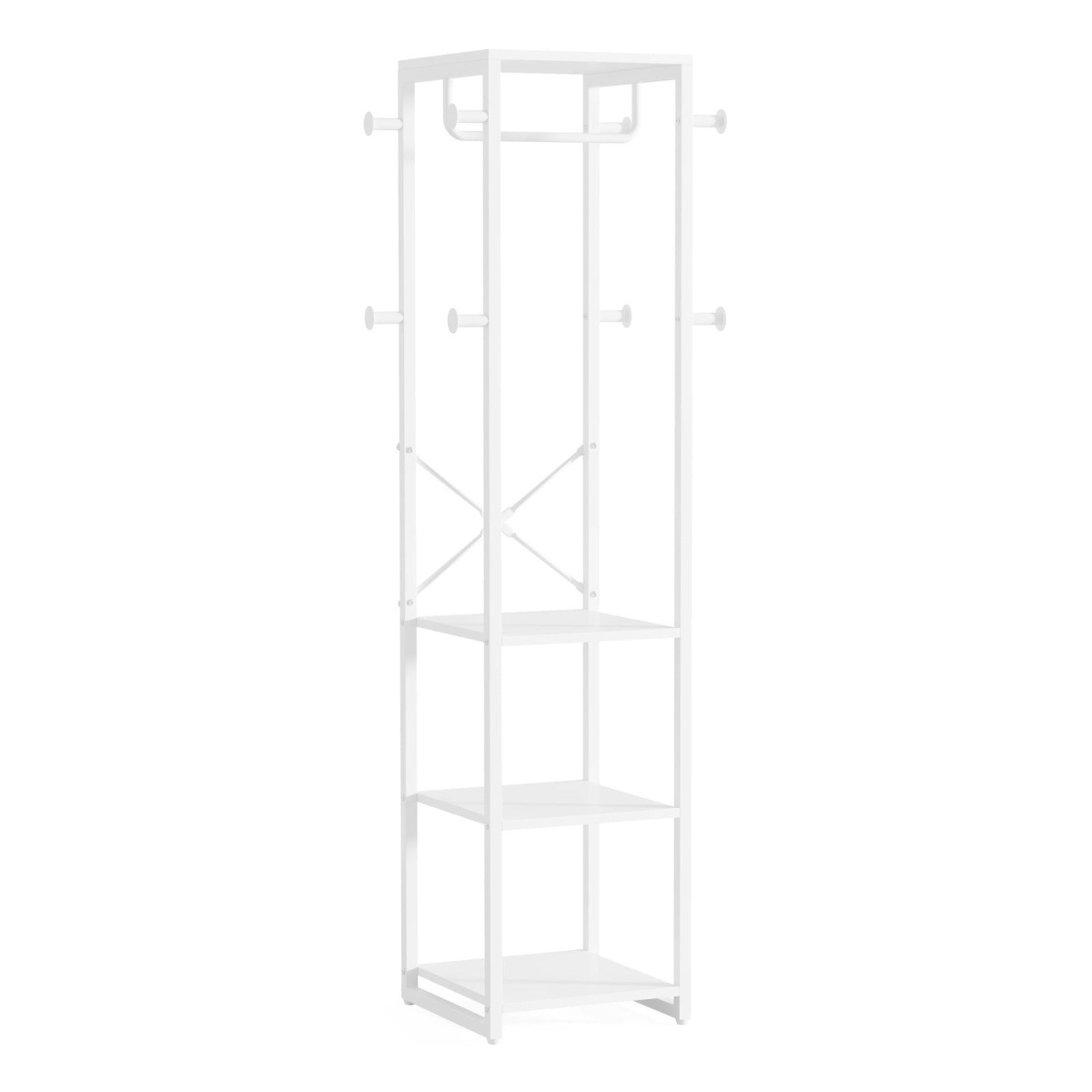 Coat Rack, Freestanding Corner Hall Tree with 4 Shelves 8 Hooks - Image 9