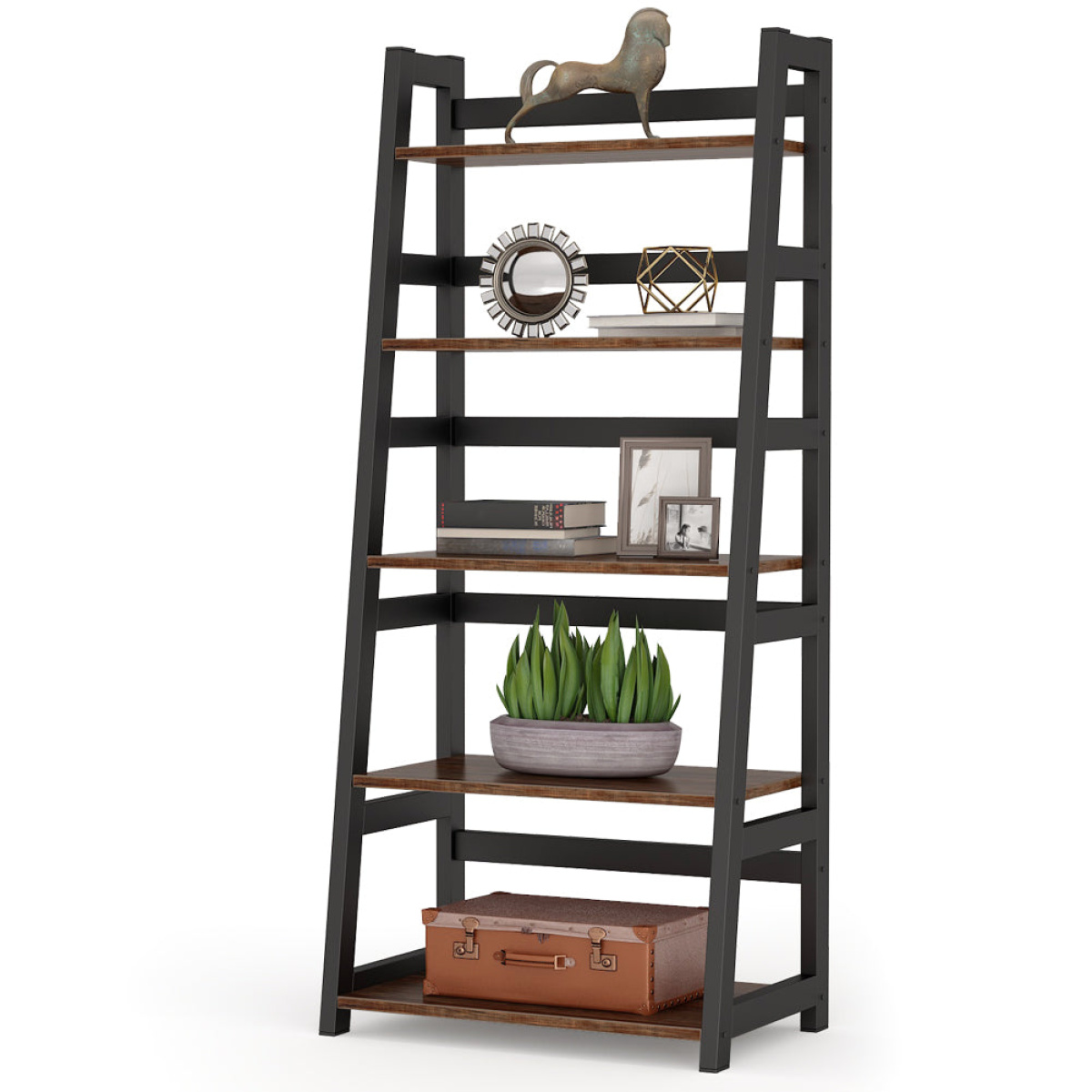 Bookshelf, 5-Tier Ladder Bookcase Etagere Storage Shelf - Image 8