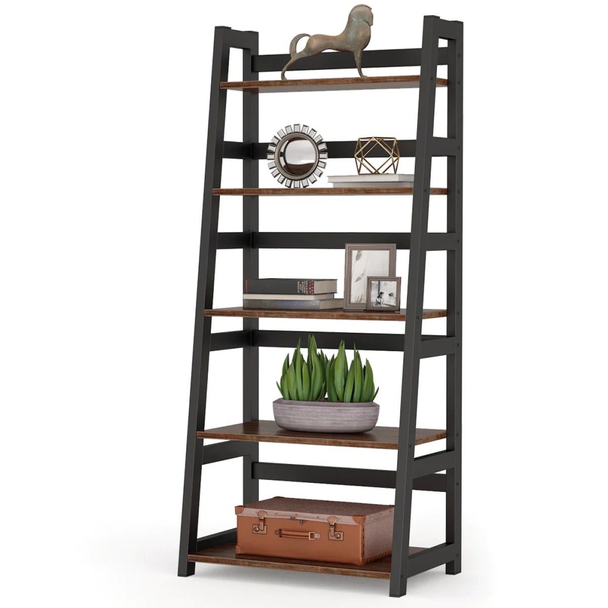 Bookshelf, 5-Tier Ladder Bookcase Etagere Storage Shelf - Image 1