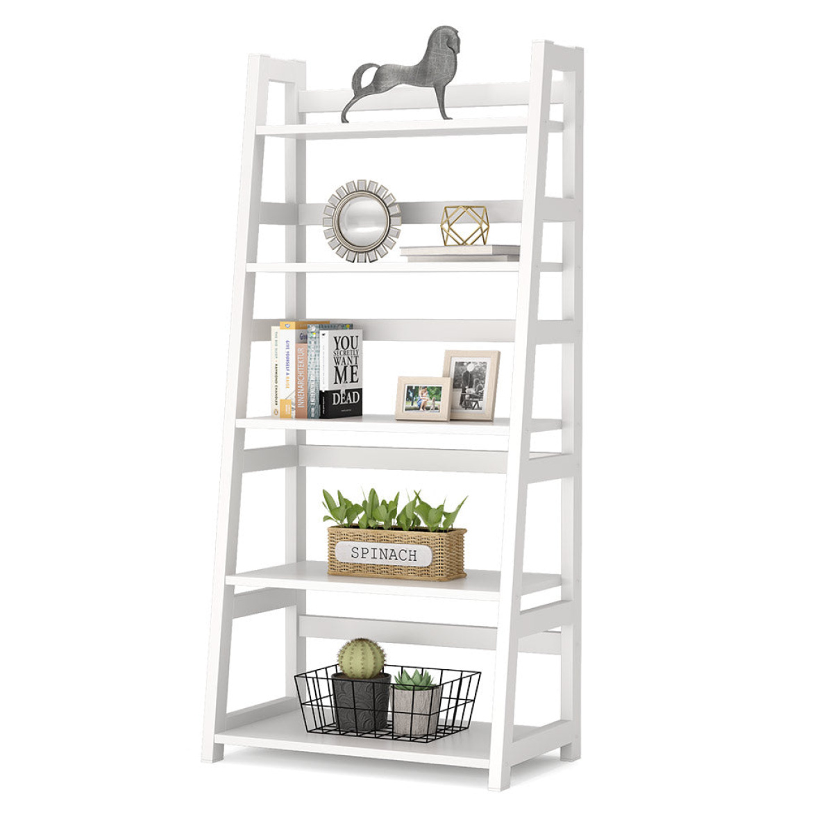 Bookshelf, 5-Tier Ladder Bookcase Etagere Storage Shelf - Image 1