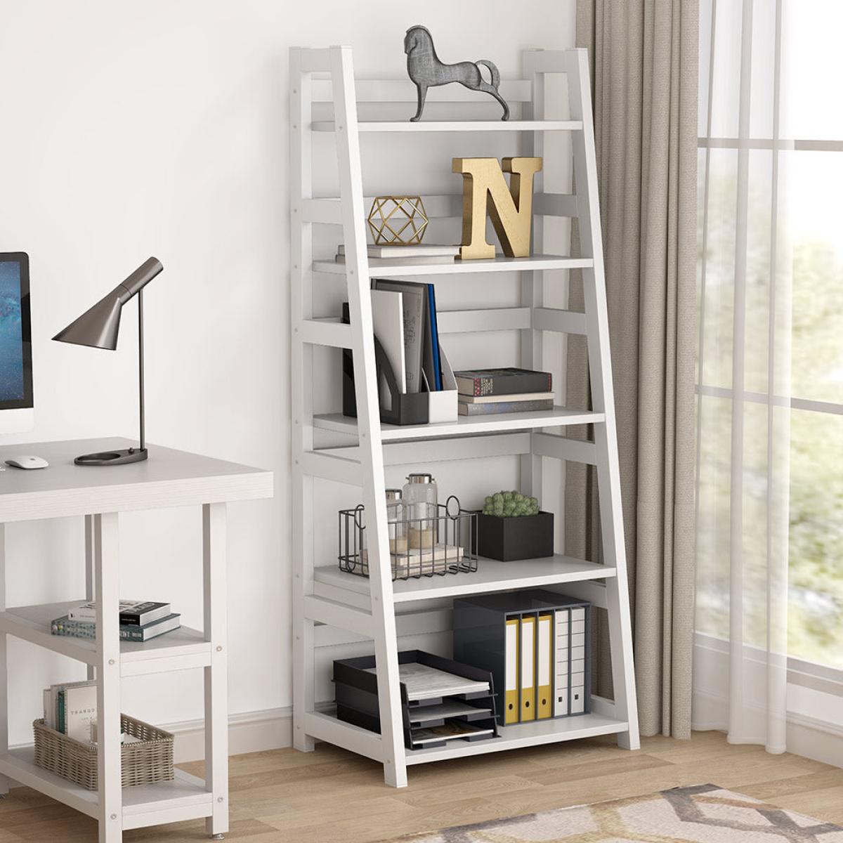 Bookshelf, 5-Tier Ladder Bookcase Etagere Storage Shelf - Image 5