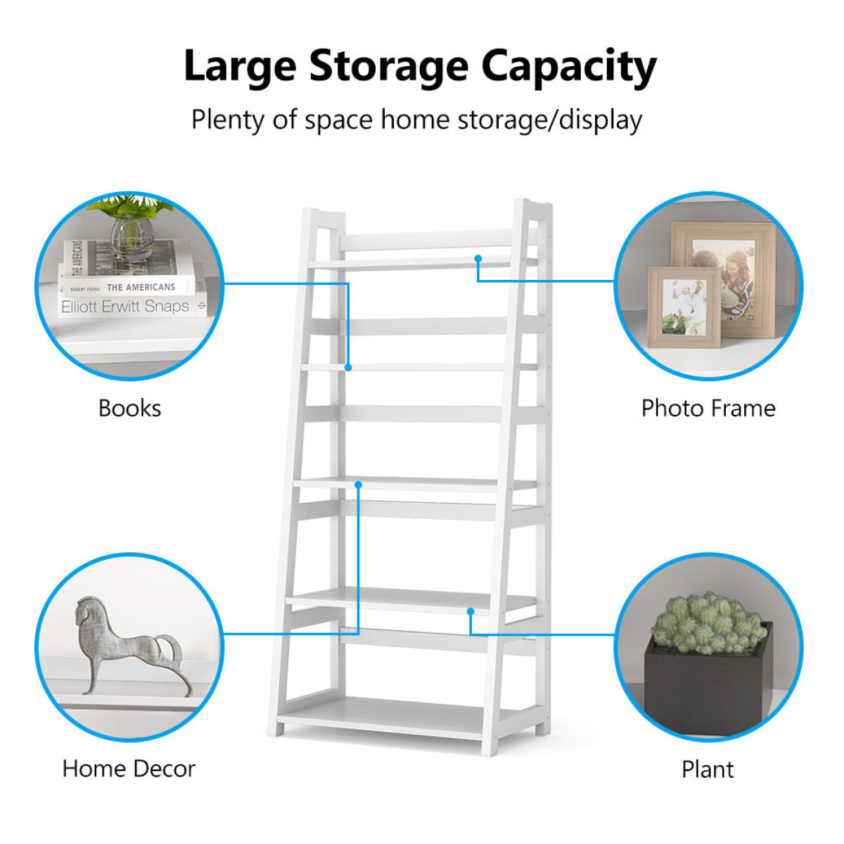 Bookshelf, 5-Tier Ladder Bookcase Etagere Storage Shelf - Image 6