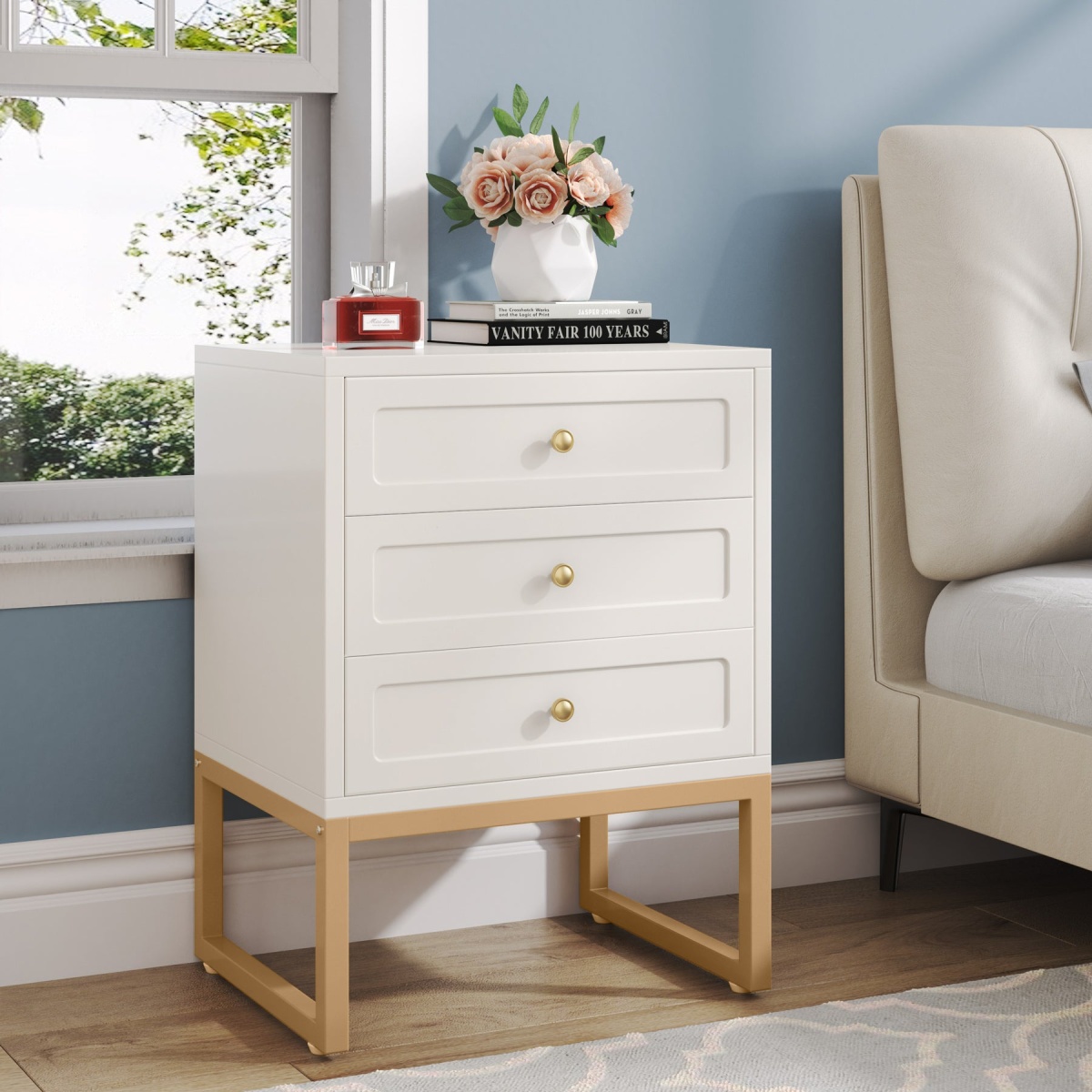 Nightstand, Modern Bedside End Table with 3 Drawers - Image 4