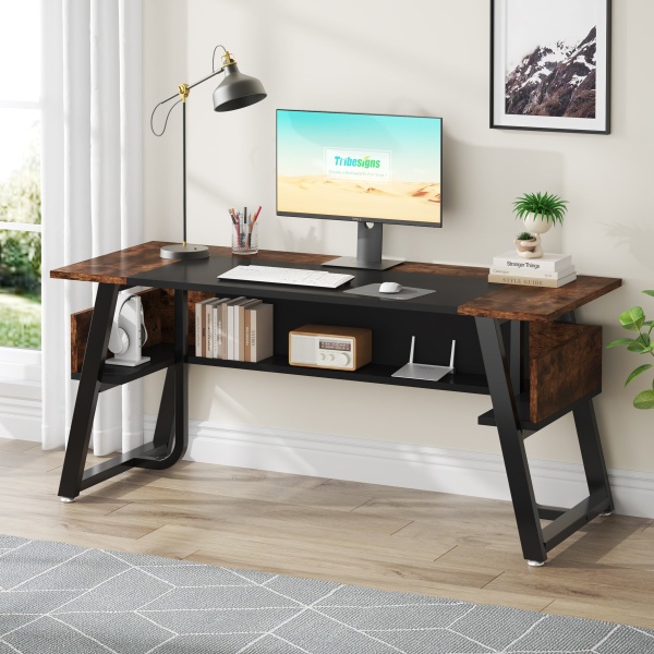 Executive Desk, 63? Computer Office Desk with Storage Shelf